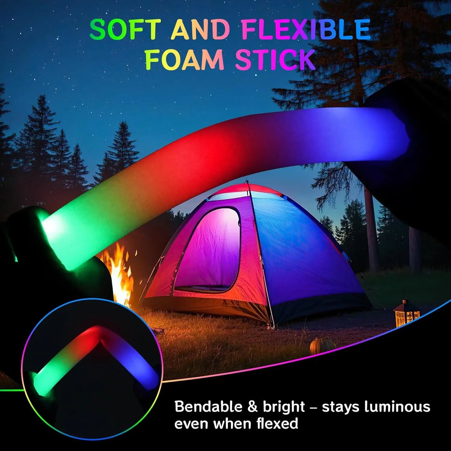 AOWDIAO 24 Pack Foam LED Glow Sticks  16-Inch & 3 Lighting Modes  Light Up Neon Glow Wands Party Supplies for Weddings, Concerts, Festivals, Birthdays, Camping
