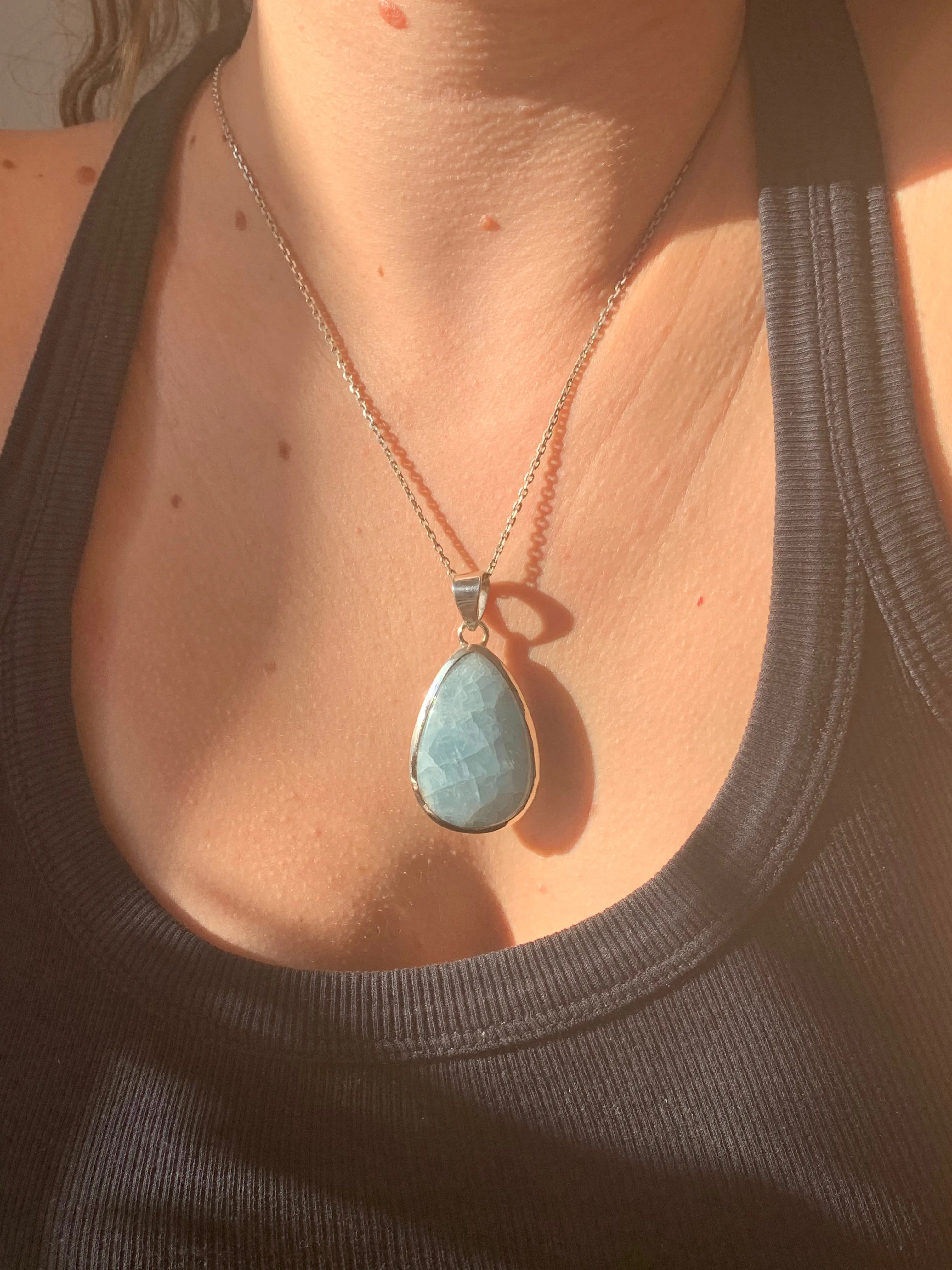 Aquamarine Ansley Pendant - Cabochon Teardrop