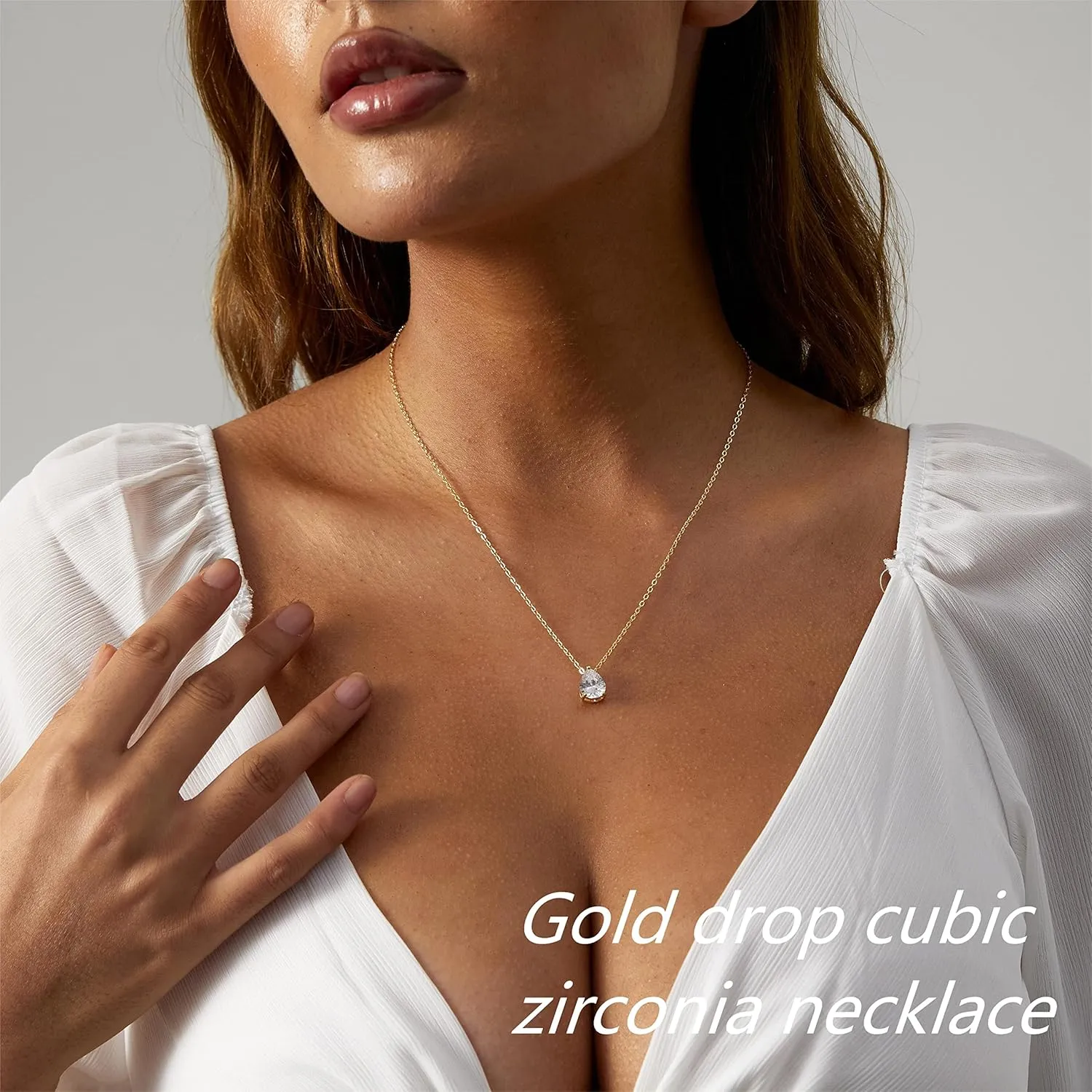ASCOMY Dainty CZ Diamond Solitaire Pendant Necklaces for Women 14K Gold Plated Single Round Cubic Zirconia Square Simulated Diamond Choker Necklace Bride Bridesmaid Weeding Jewelry Gifts