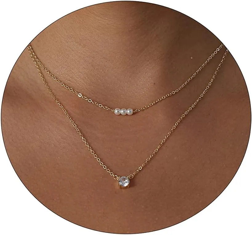 ASCOMY Dainty CZ Diamond Solitaire Pendant Necklaces for Women 14K Gold Plated Single Round Cubic Zirconia Square Simulated Diamond Choker Necklace Bride Bridesmaid Weeding Jewelry Gifts