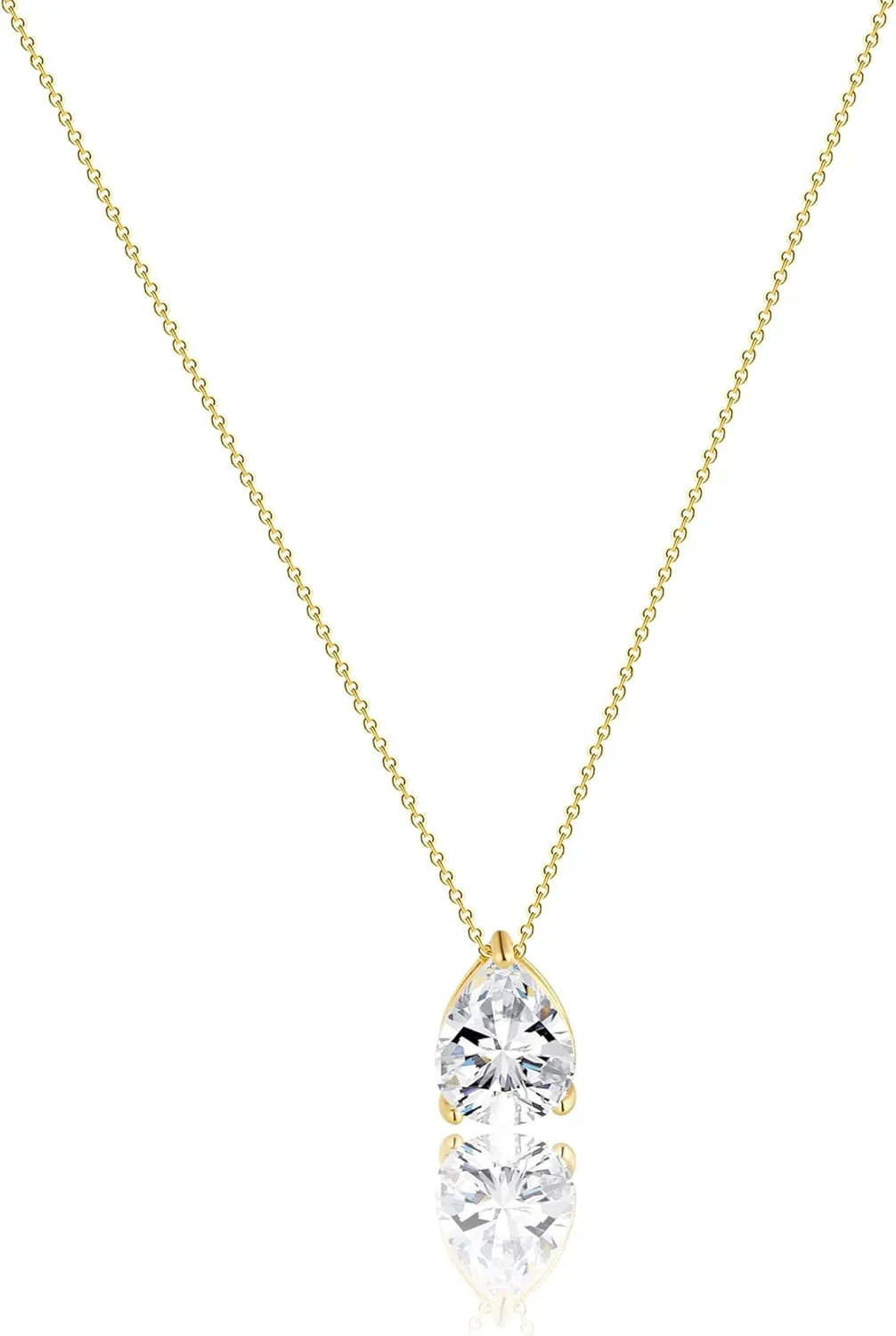 ASCOMY Dainty CZ Diamond Solitaire Pendant Necklaces for Women 14K Gold Plated Single Round Cubic Zirconia Square Simulated Diamond Choker Necklace Bride Bridesmaid Weeding Jewelry Gifts