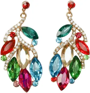 ASTRUE Bridal Rhinestone Teardrop Dangle Earrings,Multicolor Crystal Wedding Chandelier Earrings for Women in Pageant Party Valentine's Days Jewelry Accessory