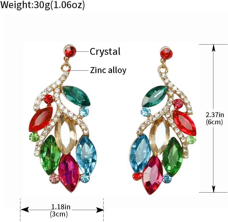 ASTRUE Bridal Rhinestone Teardrop Dangle Earrings,Multicolor Crystal Wedding Chandelier Earrings for Women in Pageant Party Valentine's Days Jewelry Accessory