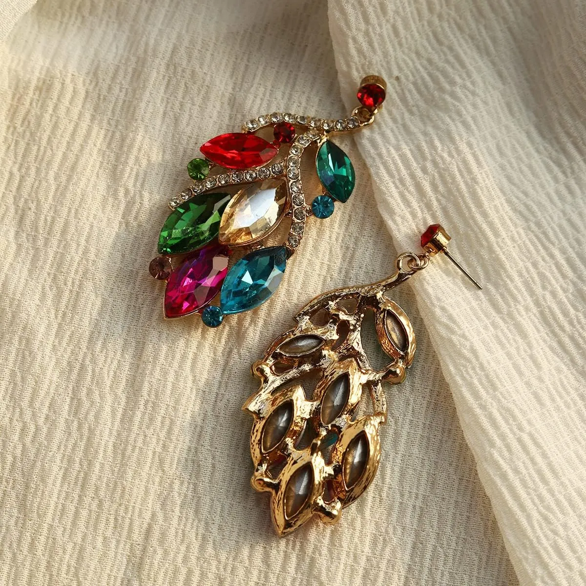 ASTRUE Bridal Rhinestone Teardrop Dangle Earrings,Multicolor Crystal Wedding Chandelier Earrings for Women in Pageant Party Valentine's Days Jewelry Accessory