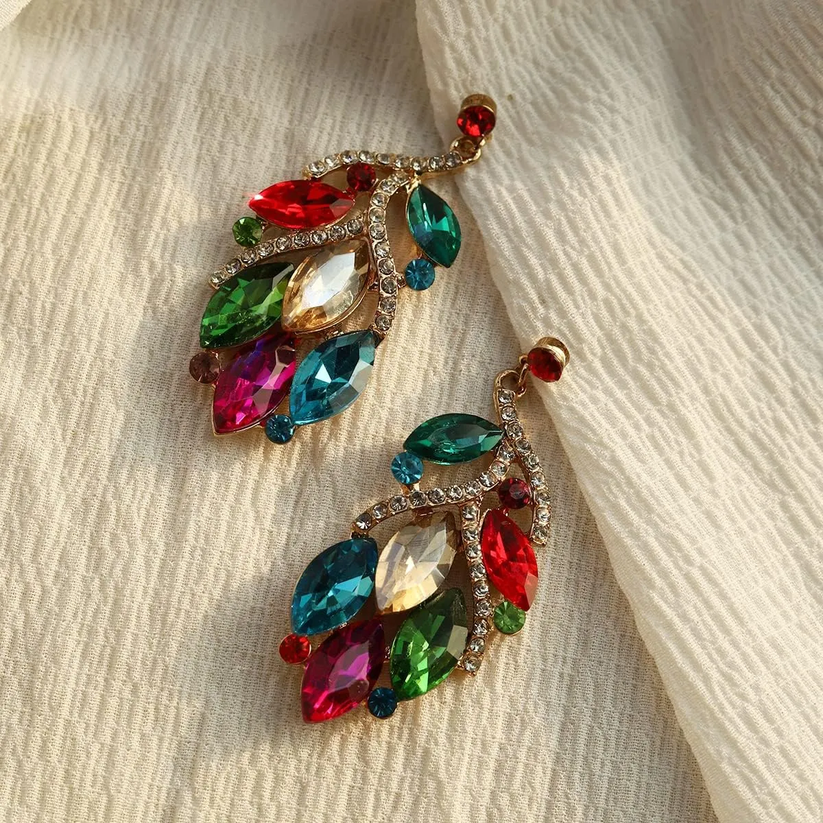 ASTRUE Bridal Rhinestone Teardrop Dangle Earrings,Multicolor Crystal Wedding Chandelier Earrings for Women in Pageant Party Valentine's Days Jewelry Accessory