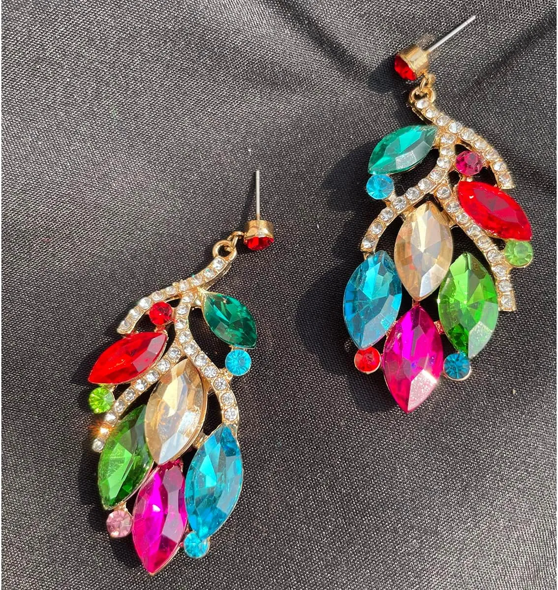 ASTRUE Bridal Rhinestone Teardrop Dangle Earrings,Multicolor Crystal Wedding Chandelier Earrings for Women in Pageant Party Valentine's Days Jewelry Accessory