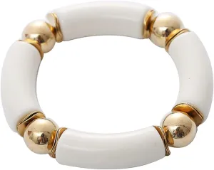 Bamboo Tube Beaded Acrylic Bangle Bracelets Gold Plated Colorful Chunky Curved Tube with Gold Pieces Beads Stretch Bracelet Friendship Summer Beach Jewelry for Women