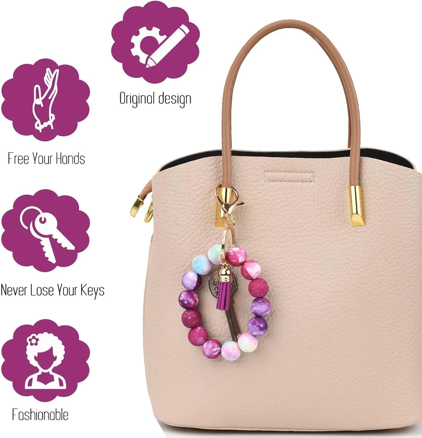 BAOSIWA Silicone Beaded Keychain Wristlet Key Ring Bracelet Cute Car Key Chain Holder for Women Girls