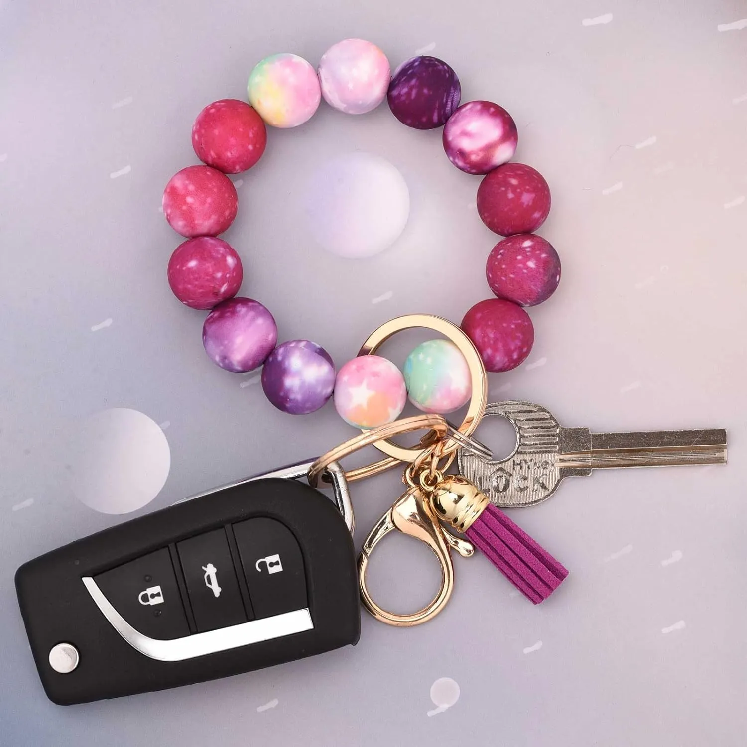 BAOSIWA Silicone Beaded Keychain Wristlet Key Ring Bracelet Cute Car Key Chain Holder for Women Girls