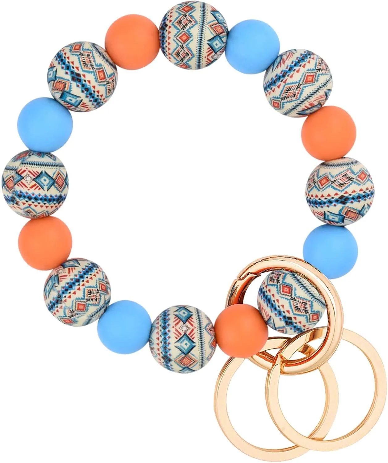 BAOSIWA Silicone Beaded Keychain Wristlet Key Ring Bracelet with 2 Keyrings for Women Girls, Fits for Small Wrist