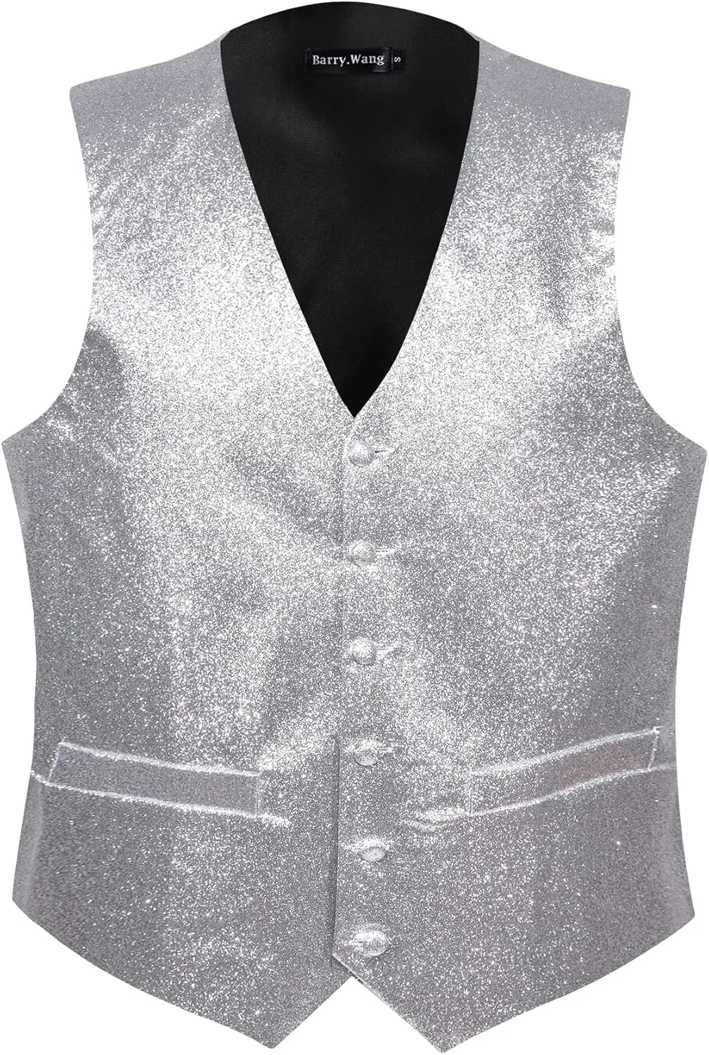 Barry.Wang Mens Sequin Vest Tie Clip Bowtie Set V-neck Shiny Waistcoat Pocket Square Lapel Pin Party Prom Tuxedo 6PCS