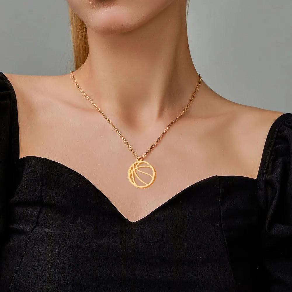 Basketball Volleyball Pendant Necklace Minimalist Ball Games Lovers Gift Minimalist Basketball Pendant Volleyball Necklace Birthday Gift for Women Teens