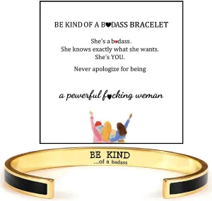 Be Kind Of A Badass Bracelet For Women, Inspirational Engraved Bangle Hidden Message Bracelets To My Badass Squad Best Friends Sorority Sisters Friendship Jewelry Gift