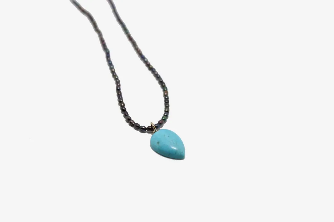 Beaded Black Pearl   Turquoise Necklace