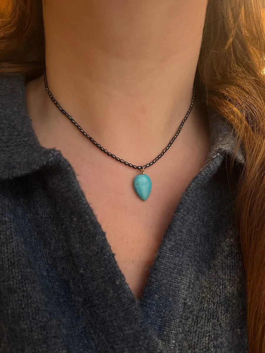 Beaded Black Pearl   Turquoise Necklace