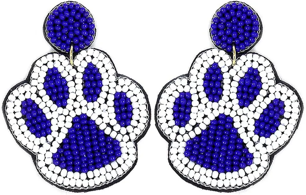 Beaded Colorful Paw Post Earrings Handmade Paw Earrings