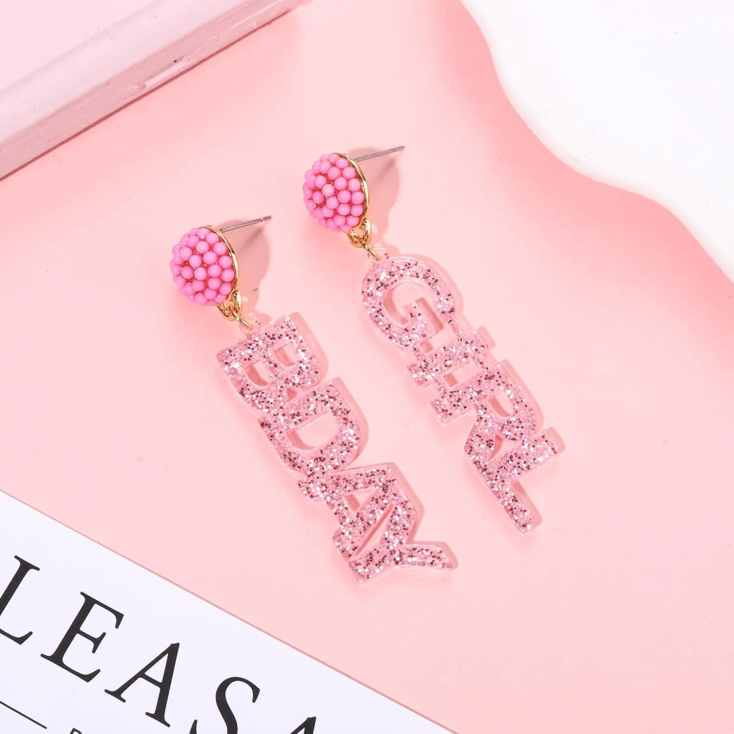 Beaded Glitter BDAY Letter Dangle Earrings - Acrylic Happy Birthday Earrings for Women's Birthday & Holiday Parties