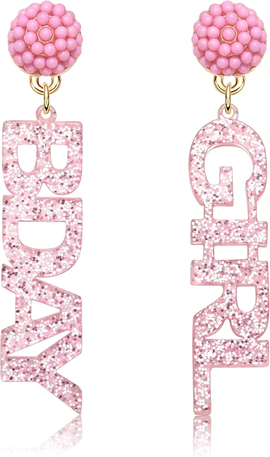Beaded Glitter BDAY Letter Dangle Earrings - Acrylic Happy Birthday Earrings for Women's Birthday & Holiday Parties