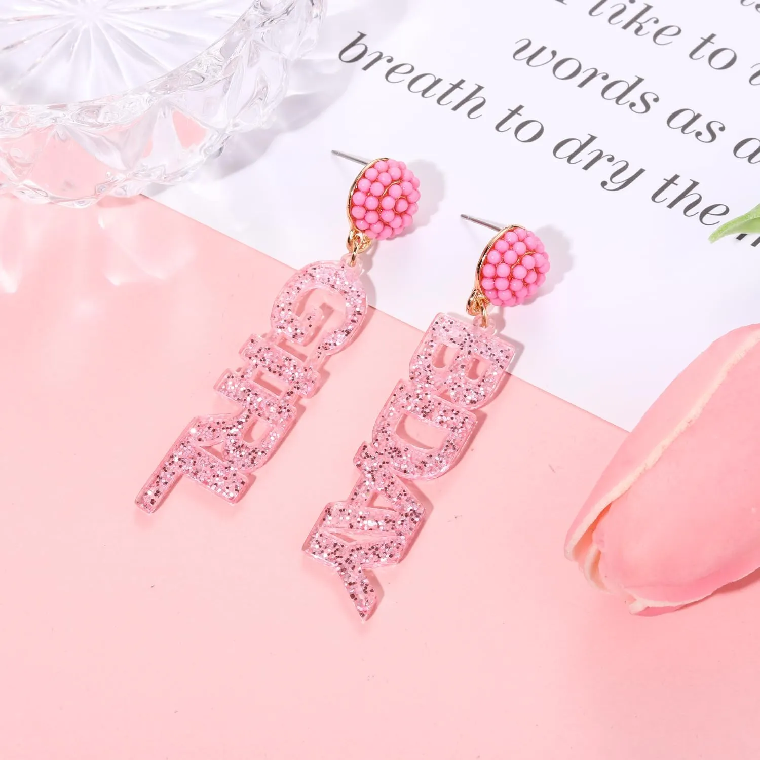 Beaded Glitter BDAY Letter Dangle Earrings - Acrylic Happy Birthday Earrings for Women's Birthday & Holiday Parties