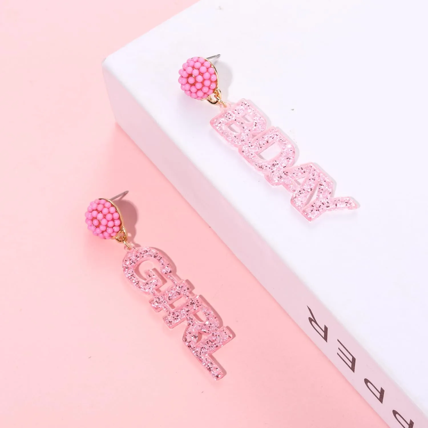 Beaded Glitter BDAY Letter Dangle Earrings - Acrylic Happy Birthday Earrings for Women's Birthday & Holiday Parties