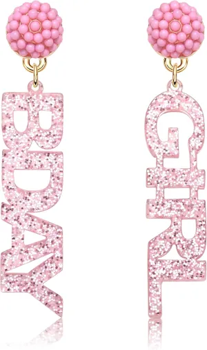 Beaded Glitter BDAY Letter Dangle Earrings - Acrylic Happy Birthday Earrings for Women's Birthday & Holiday Parties