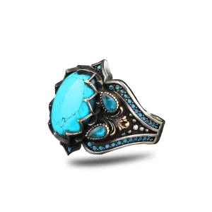 Beautiful Handcrafted 925K Sterling Silver Mens Ring With Howlite Turquoise Stone RP1033