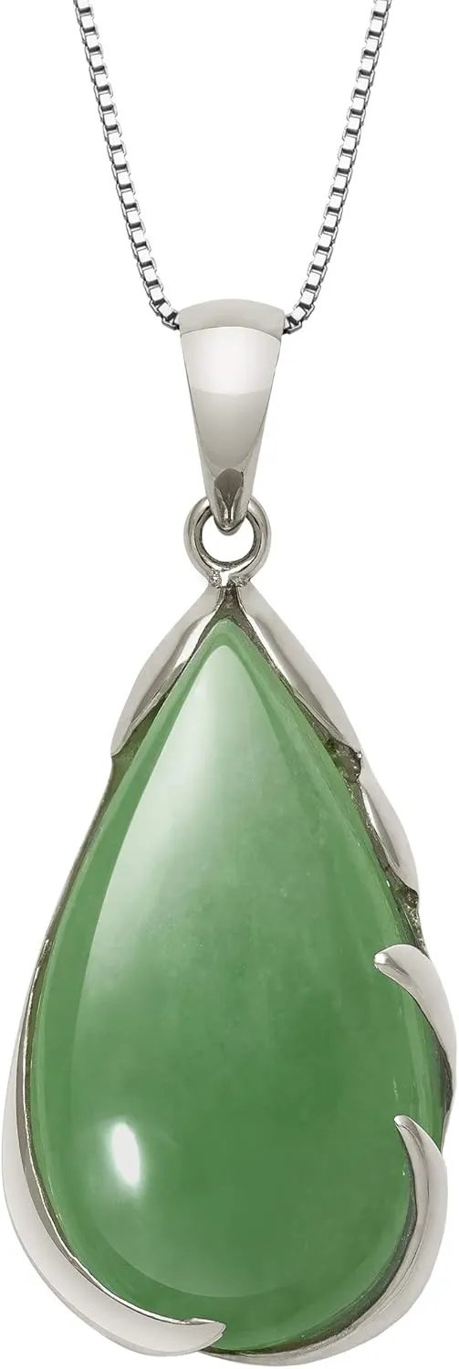 Belacqua Natural Jade Teardrop Necklace Pendant for Women | Sterling Silver 18" Box Chain | Jewelry for Her | Gift Box Included