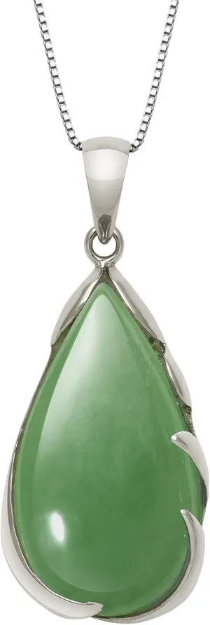 Belacqua Natural Jade Teardrop Necklace Pendant for Women | Sterling Silver 18" Box Chain | Jewelry for Her | Gift Box Included
