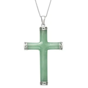 Belacqua Sterling Silver Natural Jade Cross Necklace Pendant Charm, 18"