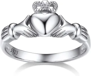 Bestyle 925 Sterling Silver Ring for Women, Minimalist Claddagh Ring Celtic Knot Ring for Women, Irish Promise Wedding Band, Gold/Rose Gold Vermeil Women Band Ring, Stackable, Gift for Her