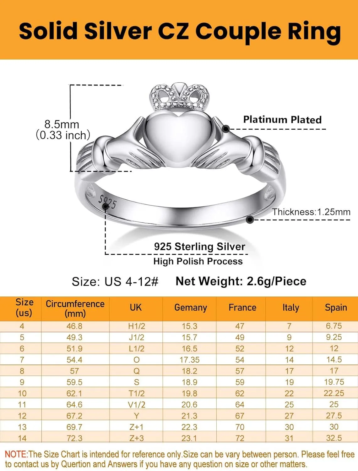 Bestyle 925 Sterling Silver Ring for Women, Minimalist Claddagh Ring Celtic Knot Ring for Women, Irish Promise Wedding Band, Gold/Rose Gold Vermeil Women Band Ring, Stackable, Gift for Her