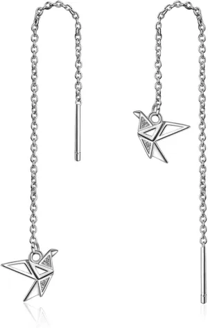 BG&WLing 925 Sterling Silver Threader Earrings for Women Hypoallergenic Cute Pearl Shell Dangle Drop Long Tassel Earring Minimalist Earrings for Women