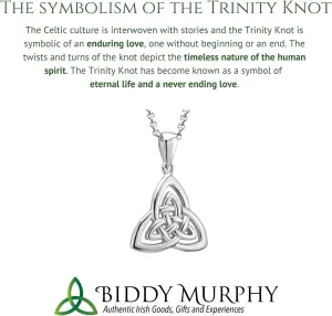 Biddy Murphy Irish Celtic Trinity Knot Necklace for Women, 925 Sterling Silver,  x  Pendant, 18" Inch, Fine Celtic Jewelry, Made in Ireland