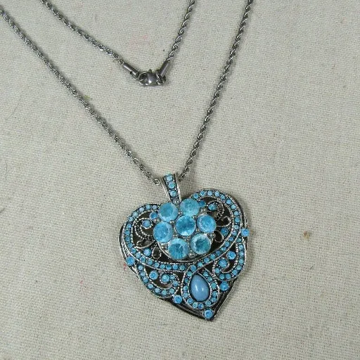 Big Aqua Heart Pendant Necklace