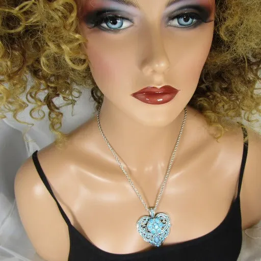 Big Aqua Heart Pendant Necklace