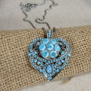 Big Aqua Heart Pendant Necklace