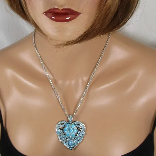 Big Aqua Heart Pendant Necklace