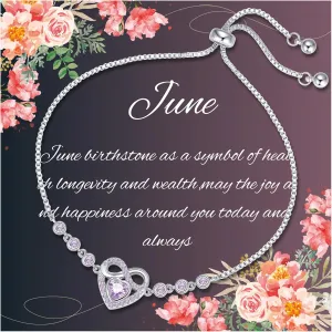 Birthstone Bracelets for Women Trendy: Infinity Heart Tennis Bracelet with Cubic Zirconia, Adjustable Silver Bracelet Christmas Mother's Day Birthday Anniversary Jewelry Gifts for Women Wife Mom