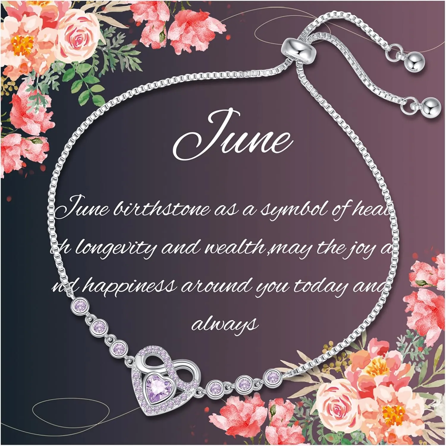 Birthstone Bracelets for Women Trendy: Infinity Heart Tennis Bracelet with Cubic Zirconia, Adjustable Silver Bracelet Christmas Mother's Day Birthday Anniversary Jewelry Gifts for Women Wife Mom