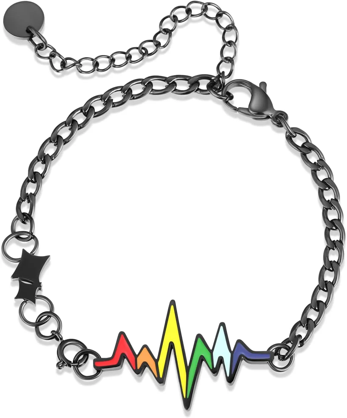 Bisexual Bracelet Heartbeat Rainbow Bracelet Friendship Bracelet Chain for Gay & Lesbian LGBTQ Wristband Adjustable Gay Bracelet Gifts for Men Women