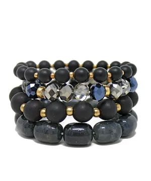 Black & Gold 4 Row Beaded Crack Stone Bracelet