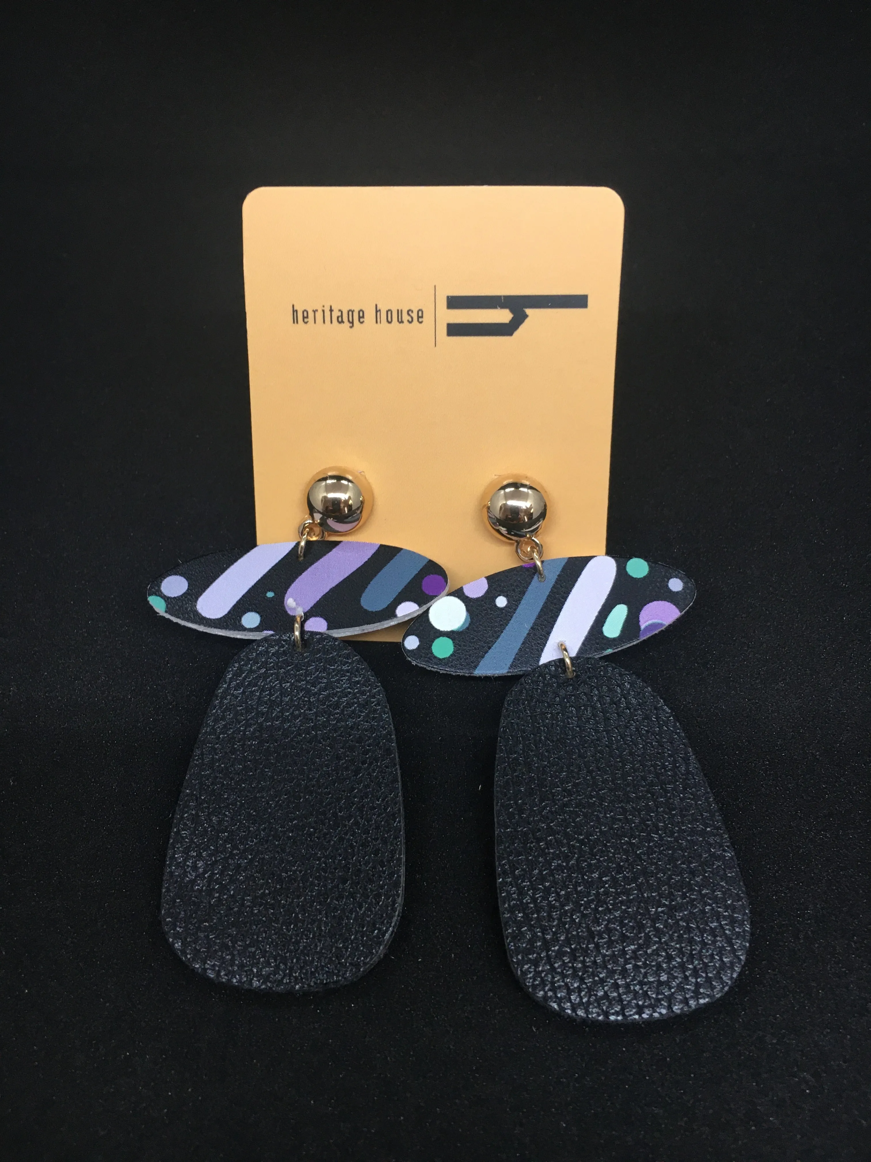 Black and Purple Leather Earrings