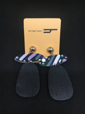 Black and Purple Leather Earrings