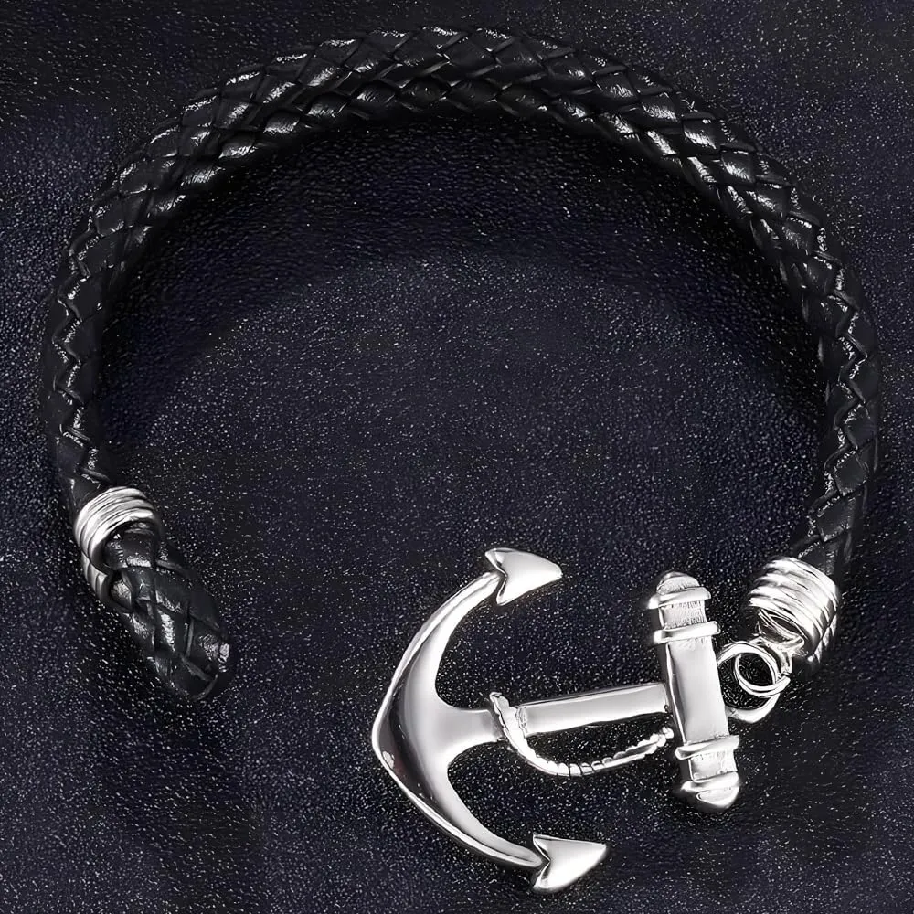 Black Braided Leather Bracelet for Men - Double Strand Genuine Leather with Metal Ornaments, Artisan Handcrafted Premium Gift for Him