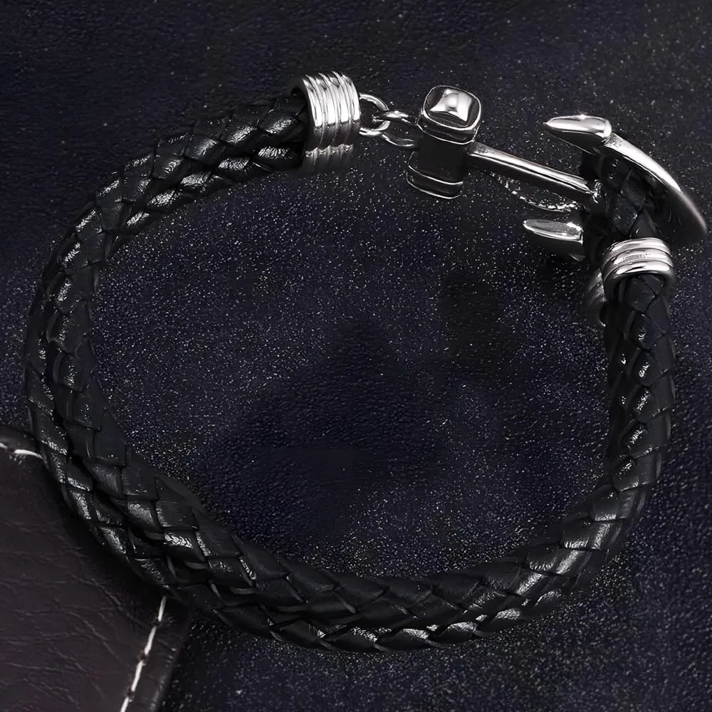 Black Braided Leather Bracelet for Men - Double Strand Genuine Leather with Metal Ornaments, Artisan Handcrafted Premium Gift for Him