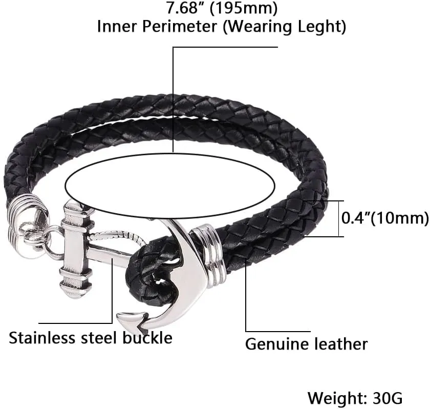 Black Braided Leather Bracelet for Men - Double Strand Genuine Leather with Metal Ornaments, Artisan Handcrafted Premium Gift for Him