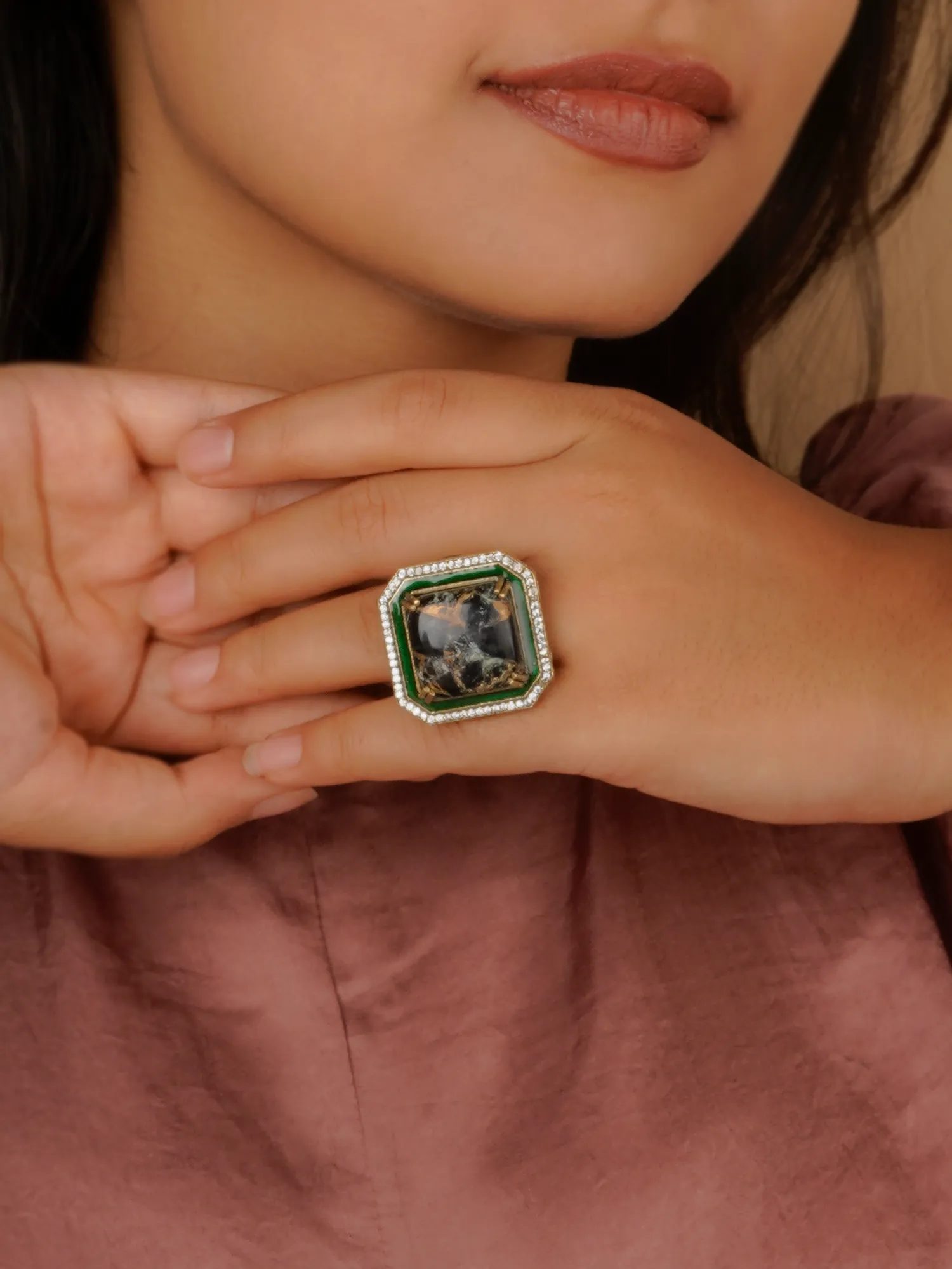 Black Color Gold Plated Contemporary Ring - CC-RNG5BK