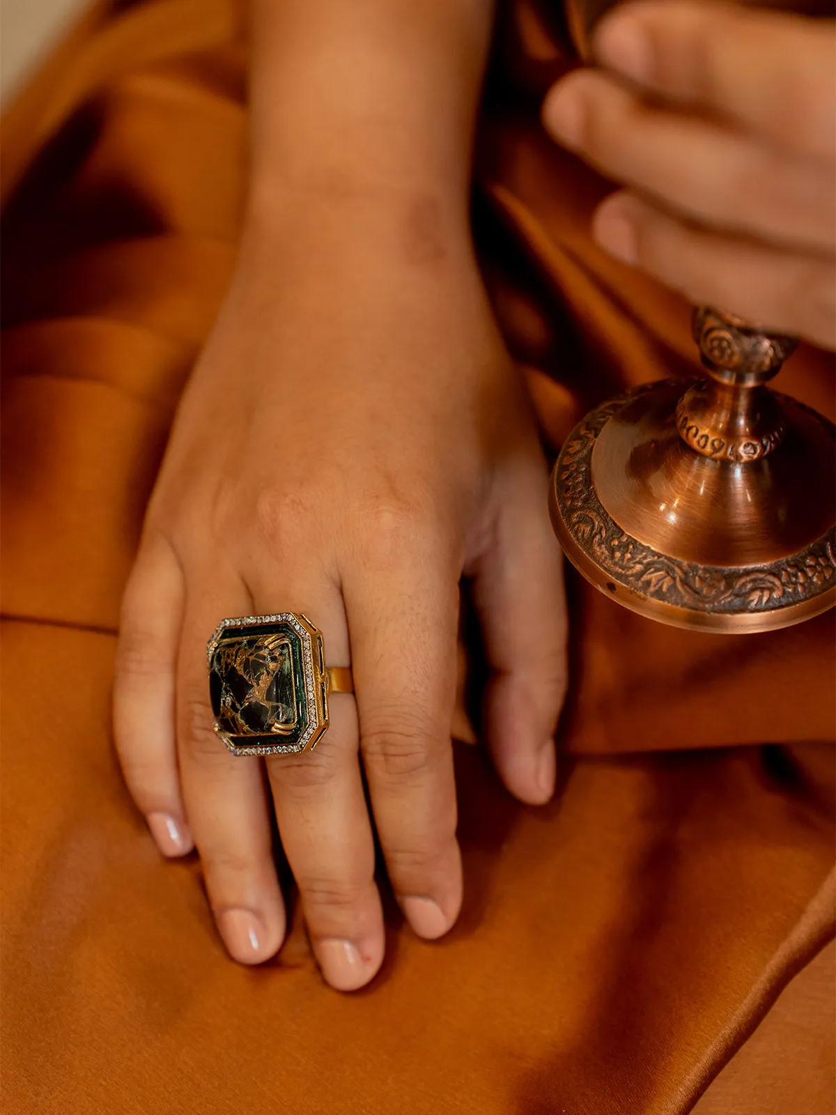 Black Color Gold Plated Contemporary Ring - CC-RNG5BK