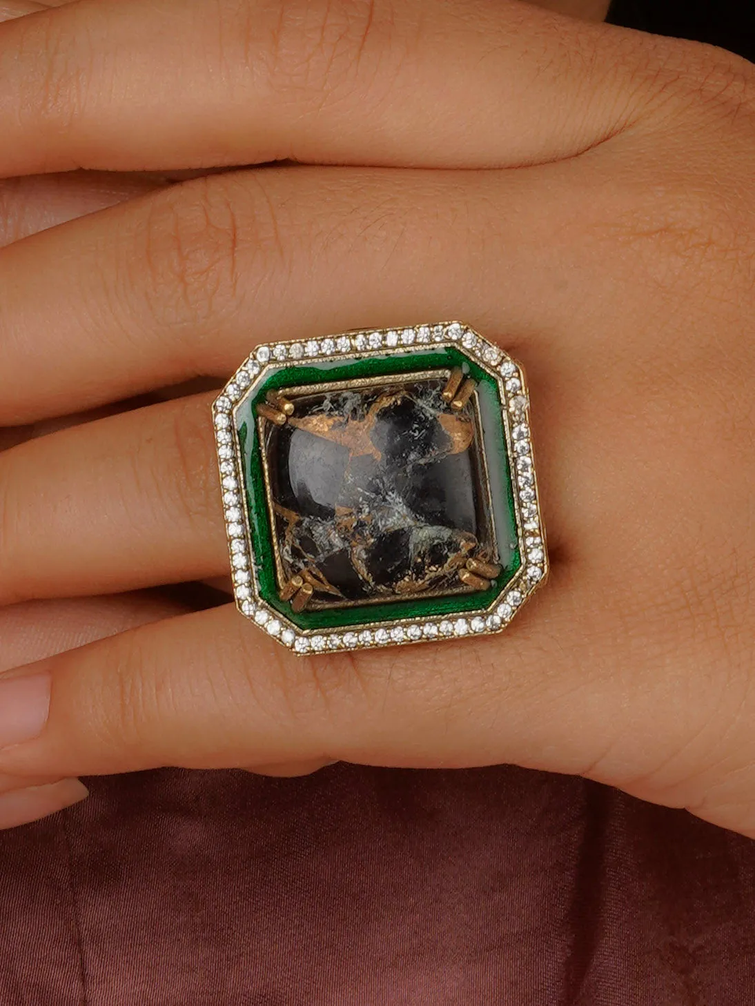 Black Color Gold Plated Contemporary Ring - CC-RNG5BK