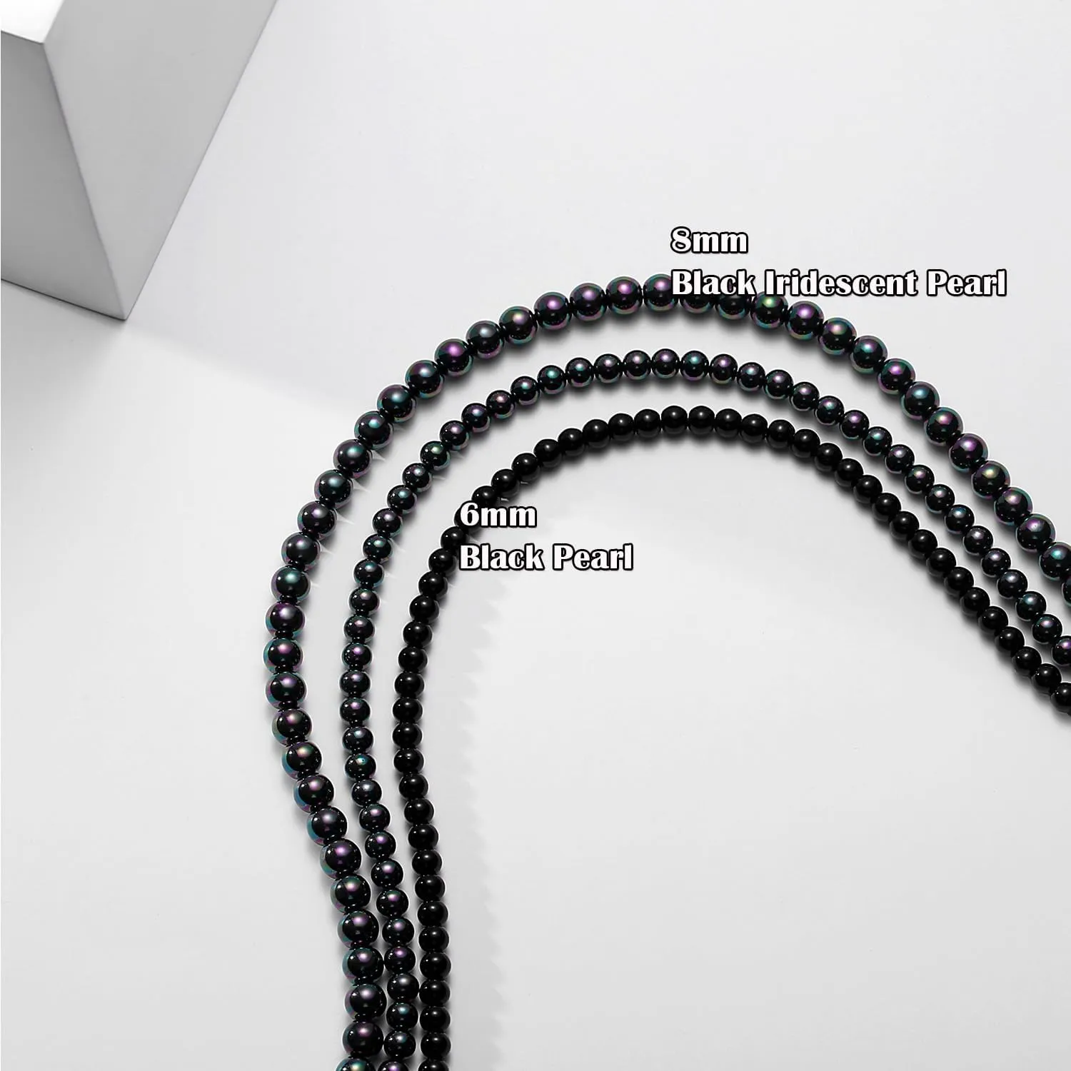 Black Gray Pearl Necklace for Men Women 4mm 6mm 8mm 18" 20" Round Faux Pearl Strand Jewelry Gifts